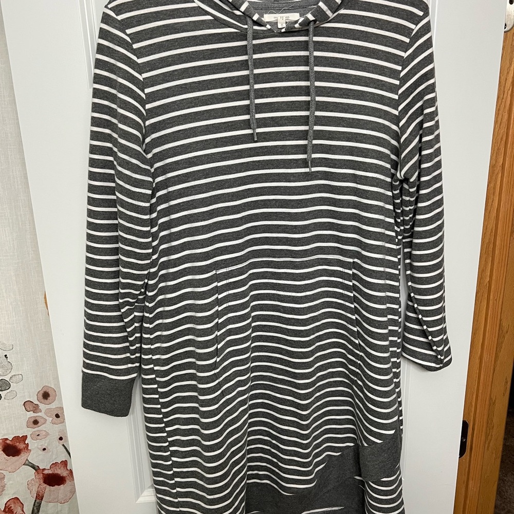 Striped Gray and White Hoodie Dress